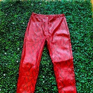 Medium Red Snake Skin Leather Pant